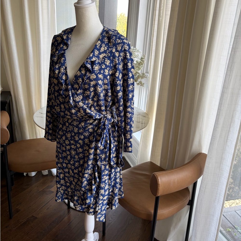 Sezane Wrap Dress in French Blue Floral